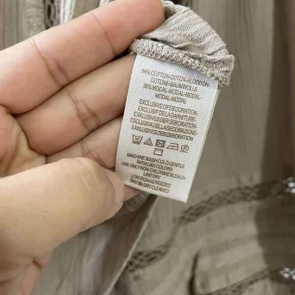 Free People Summer Stars Puffy-Sleeve Button Down Crochet Trim Top XS Brown - Picture 11 of 16